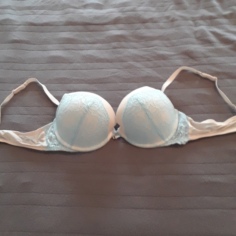 White and sky blue bra